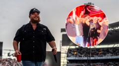 Luke Combs performed a shoey alongside rugby stars at his Eden Park concert on January 18. Photo / Corey Fleming / @zmoline