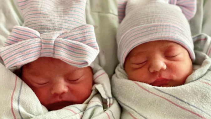 Alfredo Antonio Trujillo (right) was born at 11.45pm on Saturday and his sister, Aylin Yolanda Trujillo was born at midnight. Photo / Natividad Medical Centre