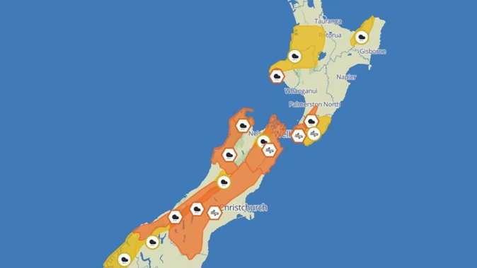 A number of weather warnings and watches have been issued for much of the country on Sunday. Photo / MetService
