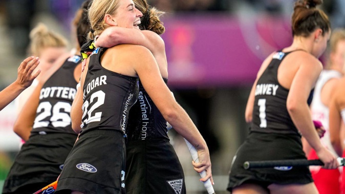 Katie Doar of New Zealand celebrating scoring her first goal in the Women's World Cup win over England. Photo /Getty