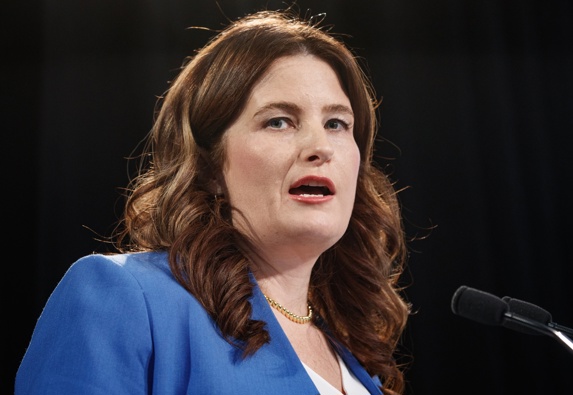 Finance Minister Nicola Willis during her presentation at the Budget 2024 lockup, the Beehive, Parliament, Wellington, 30 May, 2024. Photo/Mark Mitchell