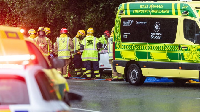 Two people have been seriously injured after a car crashed down a bank on the Christchurch-Akaroa Rd. Photo / George Heard