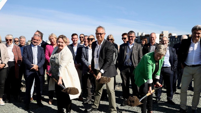 The first soil on the site of the Canterbury Multi-Use Arena has been turned, marking the start of its construction. (Photo / George Heard)