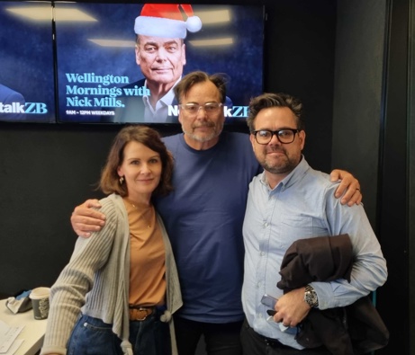 Jemima Gazley's parents Oliver and Ray in studio with Newstalk ZB's Nick Mills.