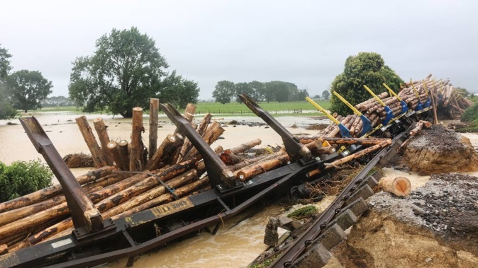The train was carrying logs and pulp from Kawerau to Mount Maunganui. Photo / Tyson Smith