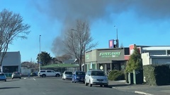 Smoke from the Heinz Watties building fire was visible from central Hastings. By 2.15pm the smoke had dissipated. Photo / Roxane Strong