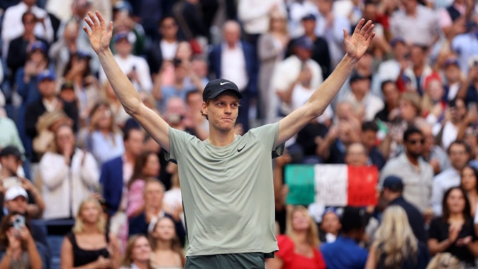 Jannik Sinner, of Italy, celebrates after defeating Taylor Fritz, of the United States, to win the men's singles final at the 2024 US Open. Photo / Getty Images