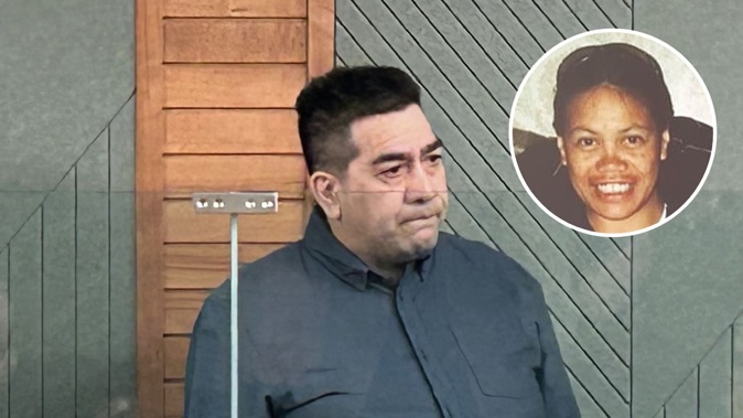 Ri Nikora appears in the High Court at Napier for sentencing for the murder of his partner, Kathleen Kawana (insert). Photo / Ric Stevens