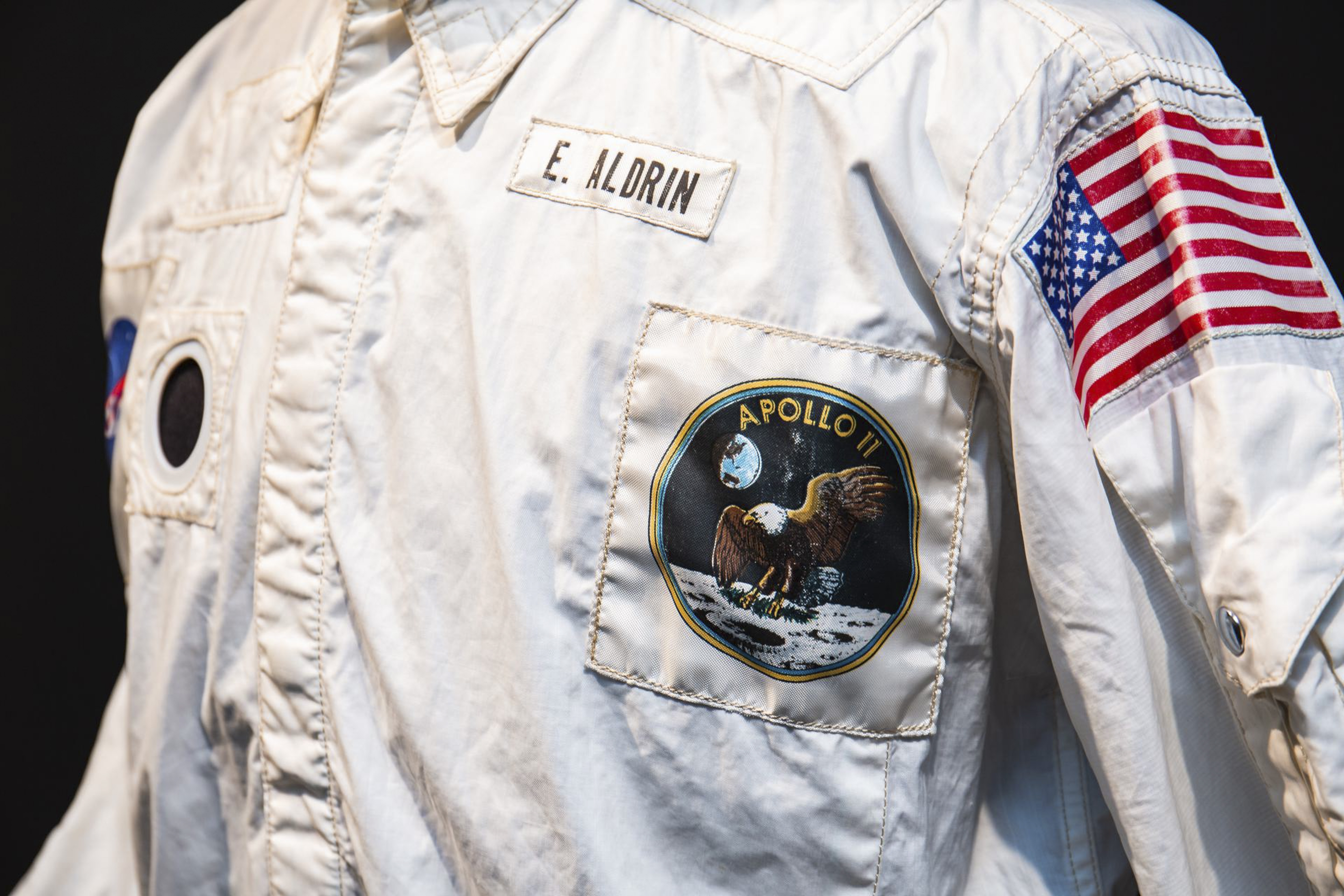 his photo provided by Sotheby's, shows a jacket worn by astronaut Edwin "Buzz" Aldrin on the historic first mission to the moon's surface in 1969, which sold for nearly $2.8 million at auction. Photo / AP