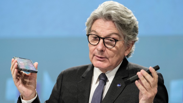 European Commissioner for Internal Market Thierry Breton speaks during a media conference on a common charging solution for mobile phones at EU headquarters in Brussels, Thursday, Sept. 23, 2021. (Photo / AP)