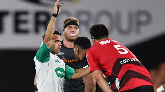 Nic Berry referee during the Super Rugby Pacific rugby match between the Chiefs and the Crusaders. Photo / Photosport