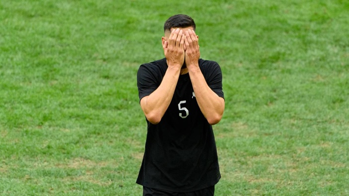 All Whites veteran Michael Boxall looks dejected during the international friendly against Sweden in Stockholm. Photo / Photosport