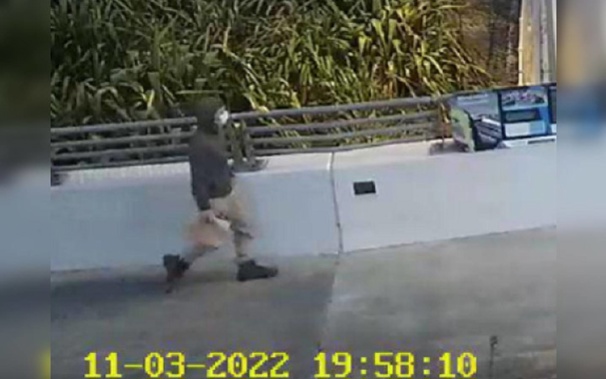 This man walking on the Sandhurst Drive overbridge is believed to be missing Tauranga doctor David Holland. Photo / Supplied