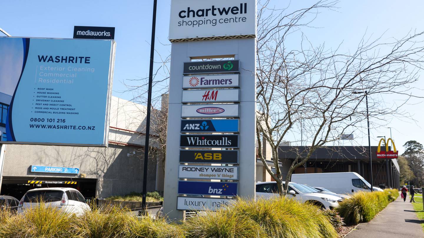 A large police presence has swarmed around a Hamilton mall this afternoon, taping off an area of the car park at Chartwell Shopping Centre. Photo / Mike Scott