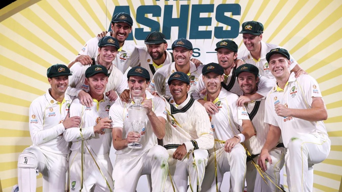 The Australian team celebrate after the fifth test of the Ashes. Photo / Getty