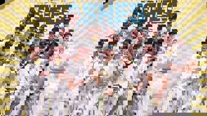 The Australian team celebrate after the fifth test of the Ashes. Photo / Getty