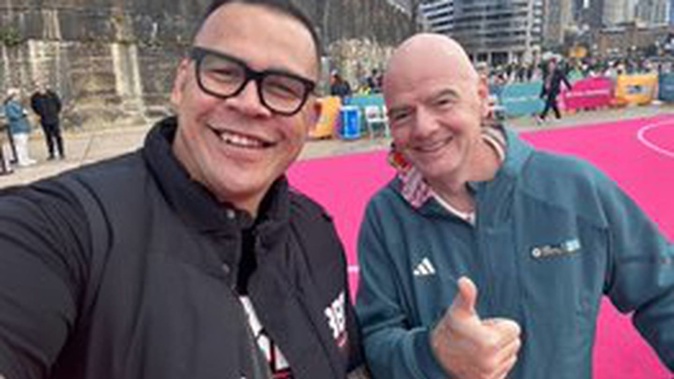 Dave Letele and Fifa president Gianna Infantino in Sydney. Infantino donated $50,000 to Letele's BBM charity.
