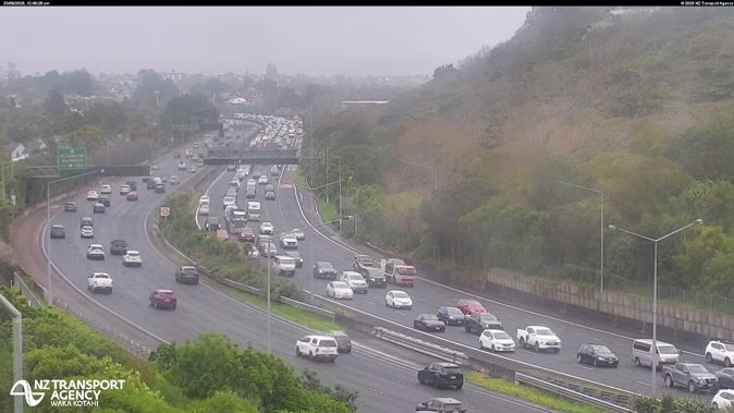 Traffic is snarled on the SH16 after a person died. Photo / NZTA