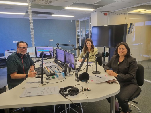 Finance Minister Nicola Willis and Labour's Wellington Issues spokesperson Ayesha Verrall in studio with Nick Mills.