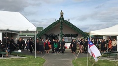 Mourners await the arrival of Dr Moana Jackson at Matahiwi Marae at Clive, between Napier and Hastings. (Photo / Warren Buckland)