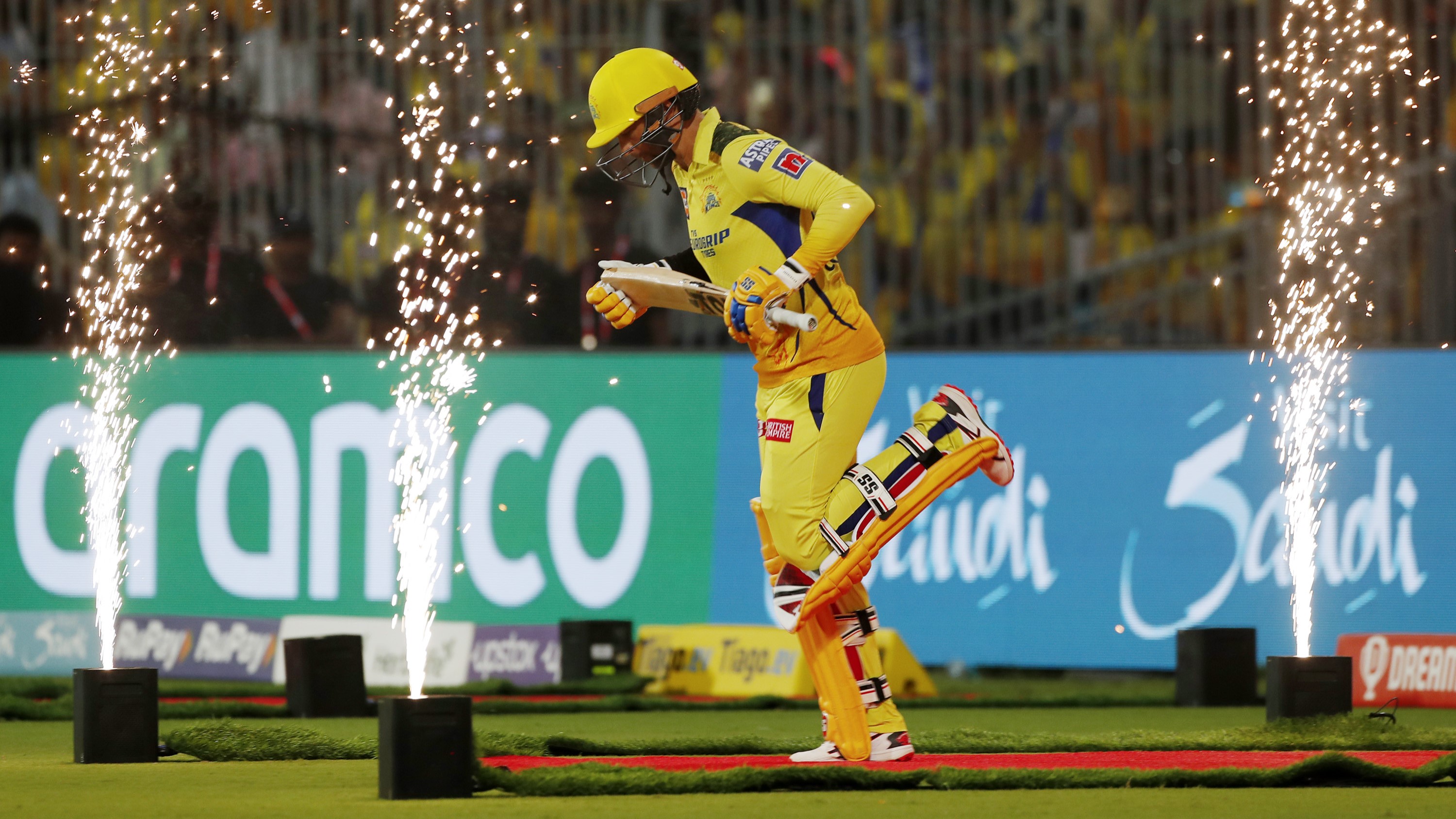 Devon Conway of Chennai Super Kings walks onto the pitch prior to the IPL Qualifier match between Gujarat Titans and Chennai Super Kings at MA Chidambaram Stadium on May 23, 2023 in Chennai, India. (Photo by Pankaj Nangia/Getty Images)
