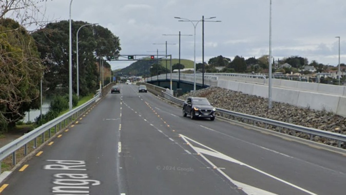 Panmure Highway Bridge Google Street View taken in August 2022, showing the cat's eye lights on the dynamic lane. Accessed on 13 August 2024. Photo / Google