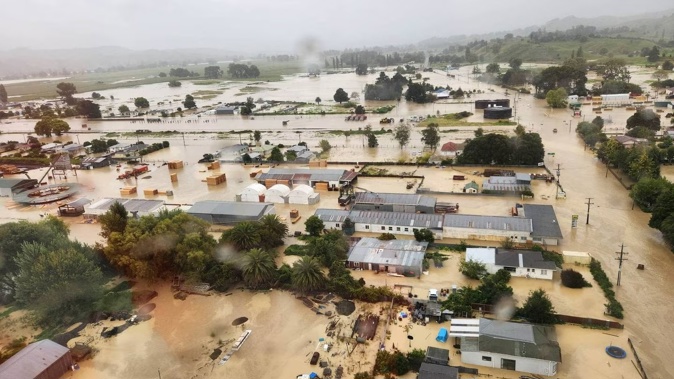 Aerial view of flooding in Wairoa during Cyclone Gabrielle. Photo / Hawke's Bay Civil Defence