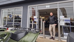 Motoland Yamaha proprietor Anthony Ham at the entrance of the Austin St premises where burglars entered on foot in one of the three recent burglars. Photo / Doug Laing