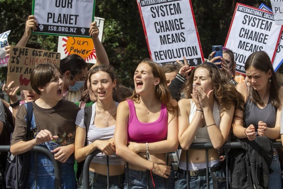 School Strike for Climate protesters on Lambton Quay during their march to Parliament. Photo / Mark Mitchell