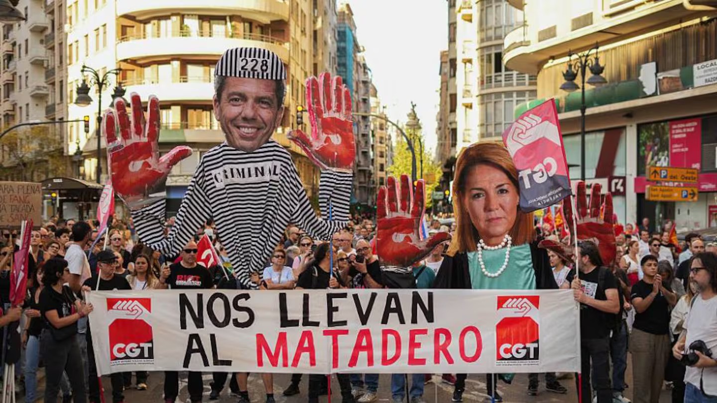 Demonstrators called on regional leader Carlos Mazón to resign over what they say was the slow response to one of Europe's deadliest natural disasters in decades. Photo / Getty Images