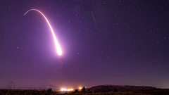 FILE - This image taken with a slow shutter speed on Oct. 2, 2019, and provided by the U.S. Air Force shows an unarmed Minuteman 3 intercontinental ballistic missile test launch at Vandenberg Air Force Base, Calif. The world's nine nuclear-armed states continue to modernize their nuclear weapons as the countries continue to deepen their reliance on such deterrence in 2023, a Swedish think tank said Monday, June 17, 2024. (Staff Sgt. J.T. Armstrong/U.S. Air Force via AP, File)