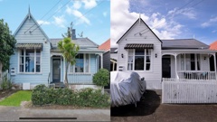 Francis Sheppard says the renovations to the property were in keeping with the heritage aspects. The photo on the left shows the property before renovations began, and the photo on the right was taken after. Photo / Dean Purcell