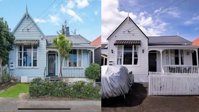 Francis Sheppard says the renovations to the property were in keeping with the heritage aspects. The photo on the left shows the property before renovations began, and the photo on the right was taken after. Photo / Dean Purcell