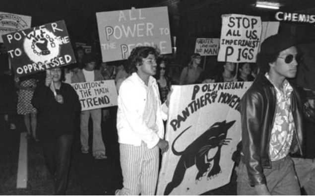 The Polynesian Panthers at a protest rally in the 1970s. (Photo / John Miller)