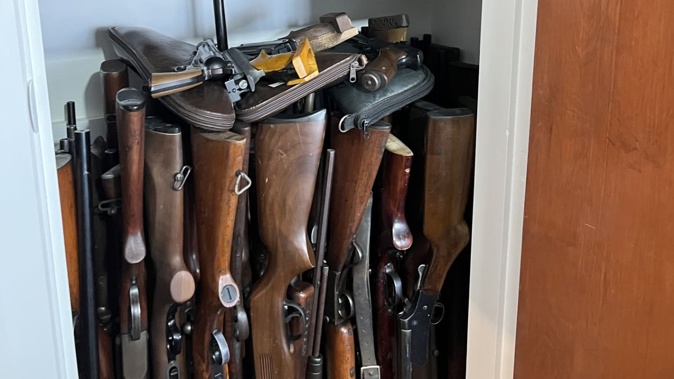 Almost 500 firearms have been seized from a Gore property in what is believed to be one of New Zealand’s largest seizures of weaponry. Photo / NZ Police