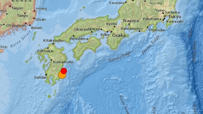 A 6.8-magnitude quake hit off the southwestern coast of Japan. No damage has been reported. Image / USGS