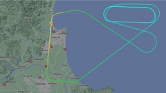 Flight NZ5771 from Napier to Christchurch circled multiple times off the coast before it was forced to turn back due to the discovery of a second engineering issue midair. Image / Flightradar24