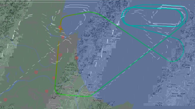 Flight NZ5771 from Napier to Christchurch circled multiple times off the coast before it was forced to turn back due to the discovery of a second engineering issue midair. Image / Flightradar24