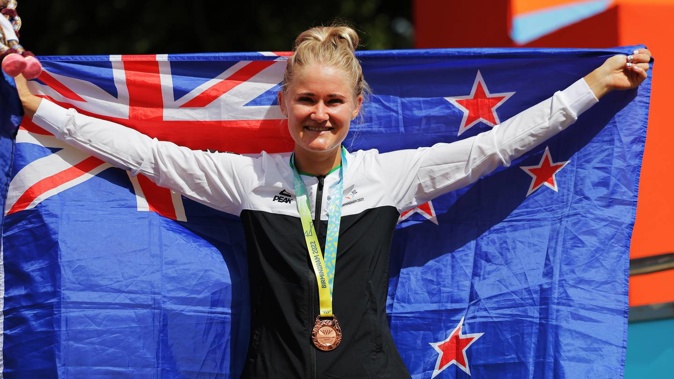 Georgia Williams after taking third in the women's road cycling time trial. Photosport