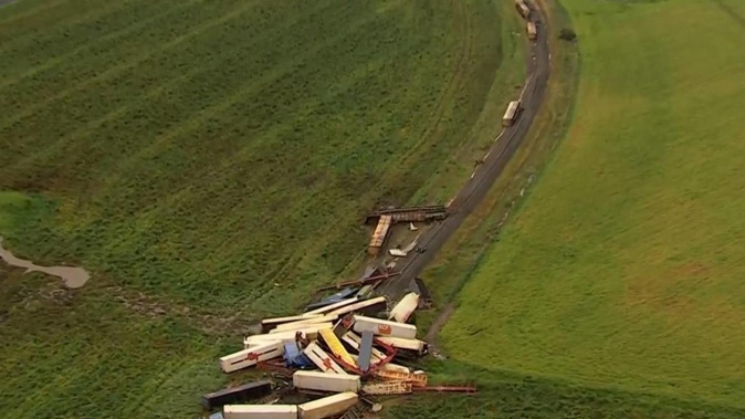 The tail end of a freight train has derailed in Inverleigh, Victoria. Photo / Sky News, news.com.au