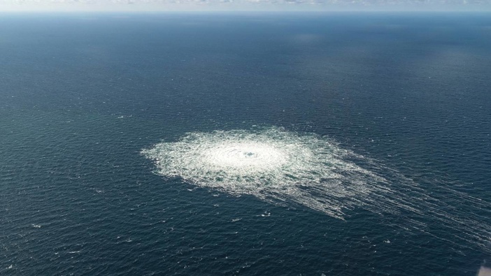 A large disturbance in the sea was visible off the coast of the Danish island of Bornholm after a series of unusual leaks on two natural gas pipelines running from Russia under the Baltic Sea to Germany. Photo / via AP