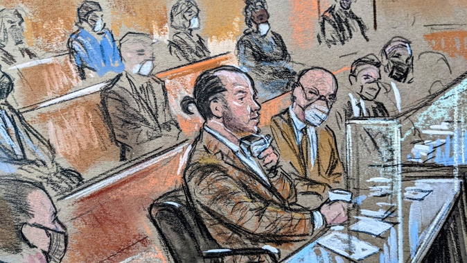 This sketch shows Guy Reffitt appearing in federal court in February. Photo / CNN