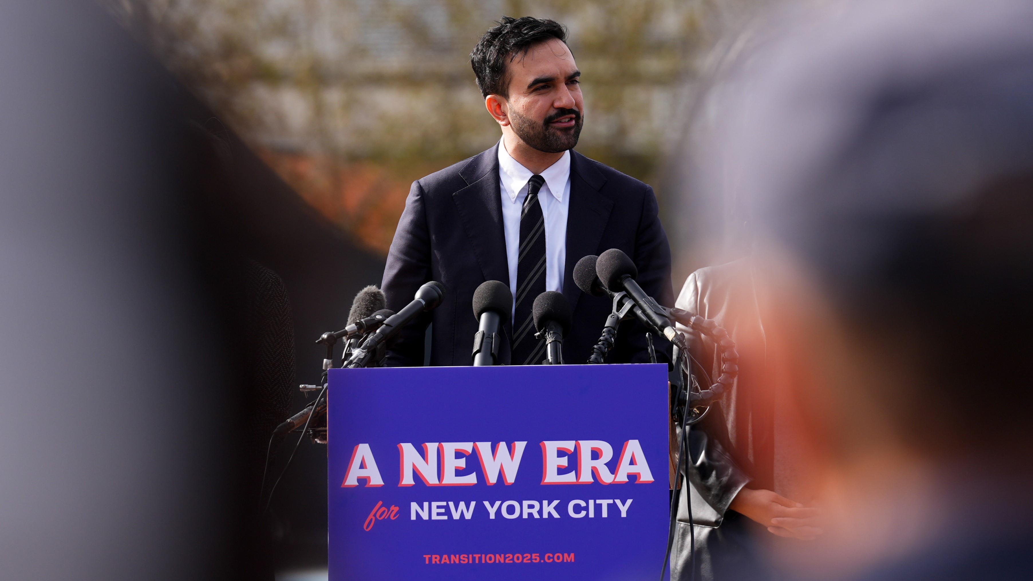 ohran Mamdani, mayor-elect of New York, speaks to members of the media at Flushing Meadows Corona Park in the Queens borough of New York on Wednesday, Nov. 5, 2025. Photo / Adam Gray/Bloomberg via Getty Images