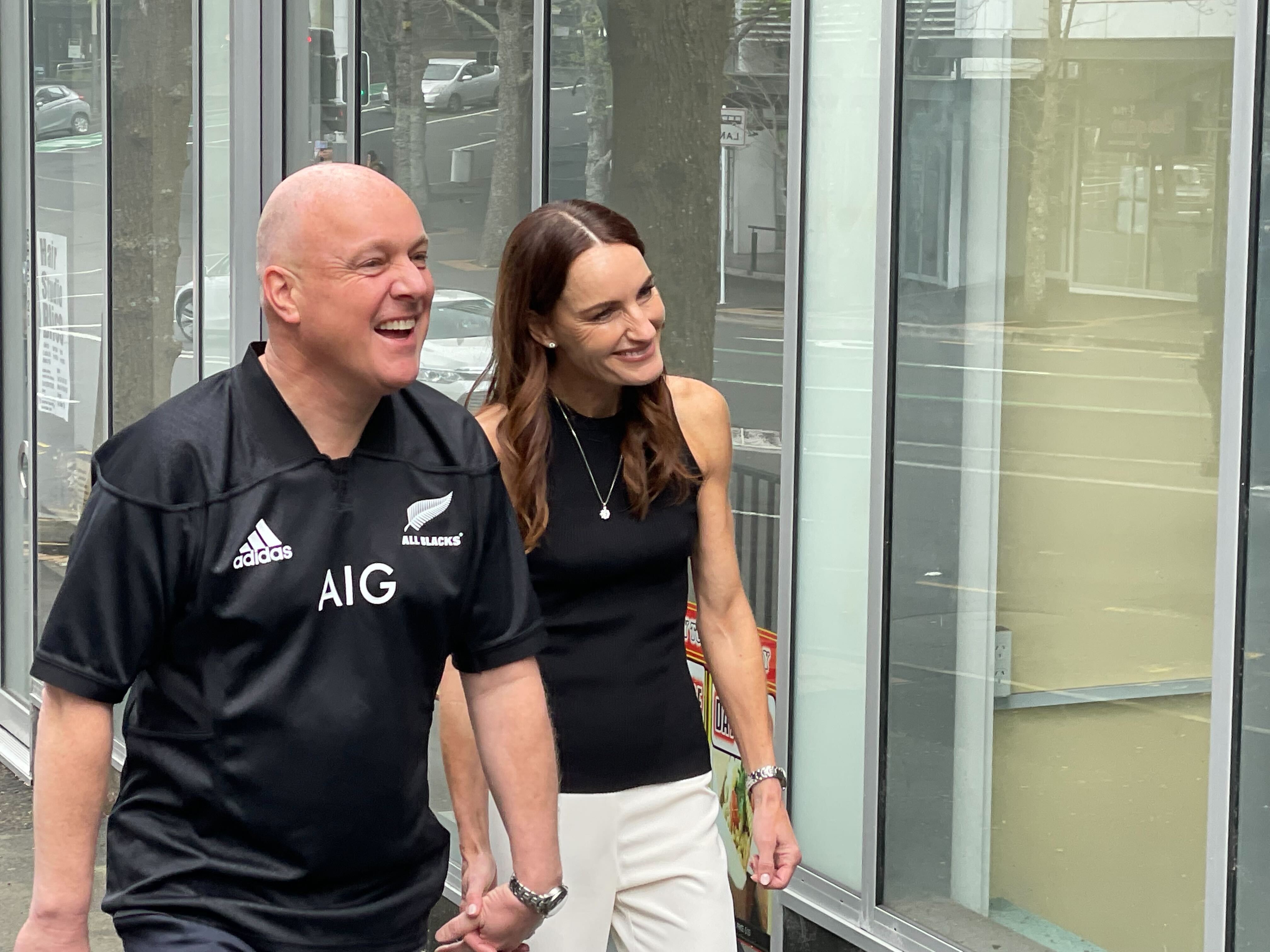 Christopher Luxon returning from watching the All Blacks semi-final