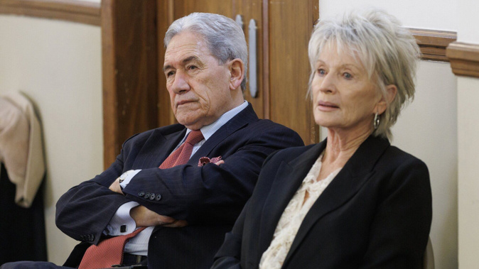 Foreign Minister Winston Peters and his partner Jan Trotman, pictured last month. A window in the couple's Auckland home was smashed this week in an alleged crowbar attack. Photo / Mark Mitchell