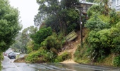 A slip, brought down by torrential rain, blocking Liardet Street, Vogeltown Wellington, New Zealand, April 20, 2026. Herald photograph by Mark Mitchell