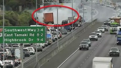 A truck fire is causing major delays on Auckland’s Southern Motorway with northbound lanes blocked and smoke reducing visibility. Photo / NZTA Waka Kotahi