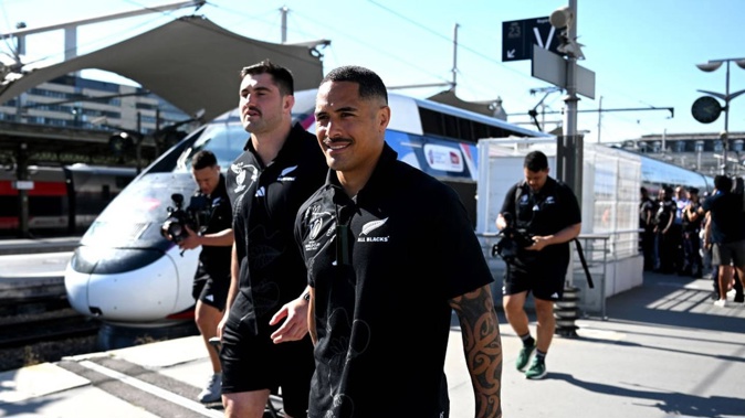 Aaron Smith and the All Blacks arrive at Gare de Lyon in Paris, ahead of the opening match at the 2023 Rugby World Cup. Photo / Hannah Peters, Getty Images