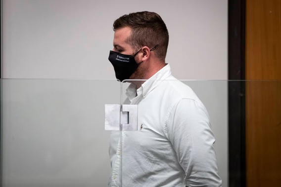 Israel Lochhead appears in Auckland District Court on charges of breaching Covid lockdown border restrictions to go skiing. Photo / Jason Oxenham