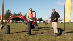 TW Property chief executive Terry May (left) and Sam Lee from the TW construction project at the karakia whakawātea and turning of the sod ceremony for the new Woolworths supermarket in Flaxmere, Hastings.